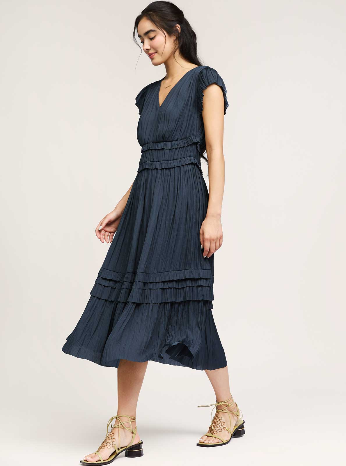 Current Air – wholesale Dress – Women's – Pleated Sleeve Ruffle Long Dress5