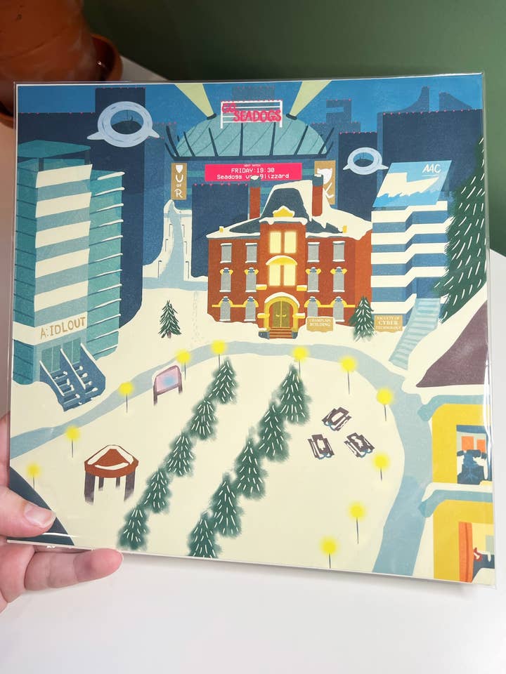 Universitetet i Resolute - Cyberpunk-inspirerad vinterkonsttryck för wholesale av Studio Junco