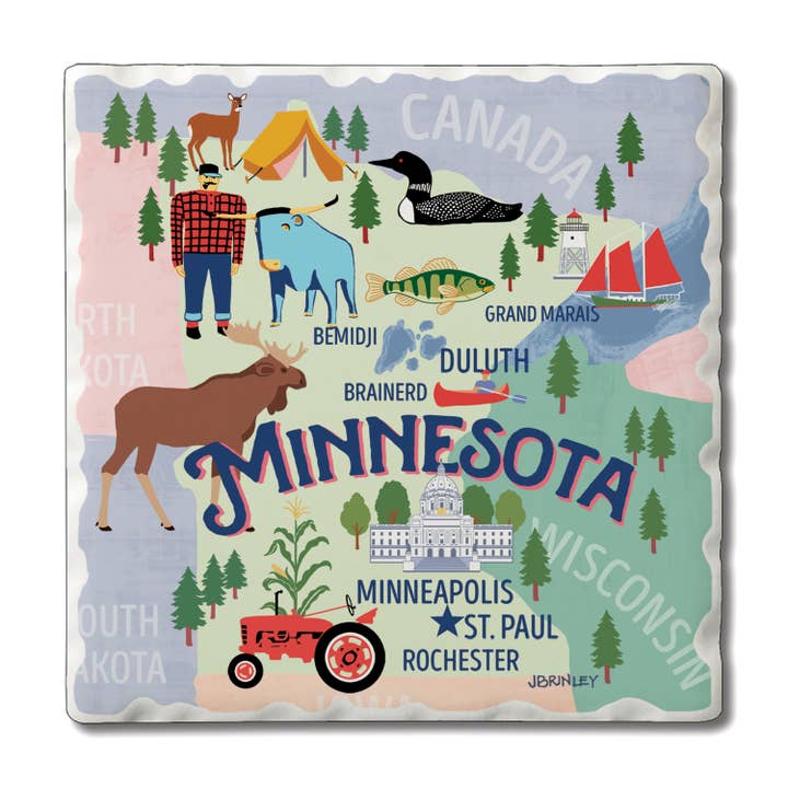 Sous-verres de tuiles roulées en pierre absorbante Minnesota Attractions pour la vente par CounterArt/Highland Home/Thirstystone