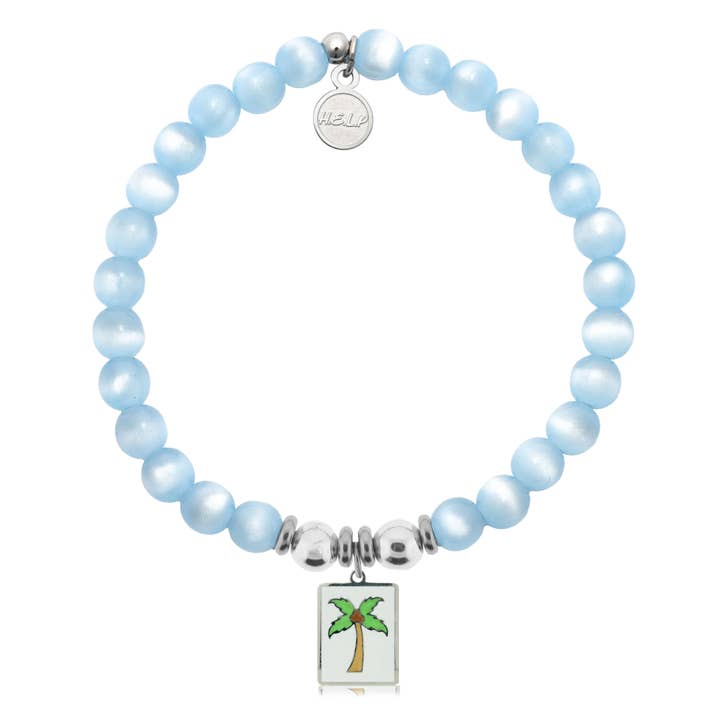 Palm Tree Enamel Charm with Blue Selenite Charity Bracelet for wholesale by H.E.L.P