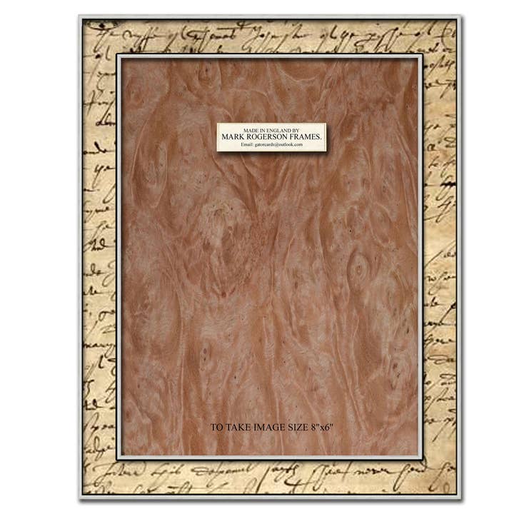 1654 Script Paper Veneer 8"x6" Photo Frame. for wholesale by Gator cards