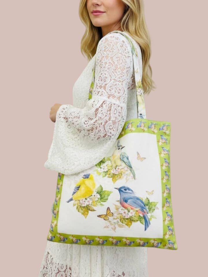 Olive-gelber Multicolor-Vogel & Blumen-Luxus-Shopper für den Großhandel von JC Sunny Fashion