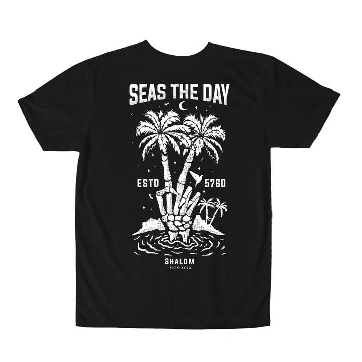 SEAS THE DAY T-SHIRT ZWART voor wholesale door Shalom Clothing