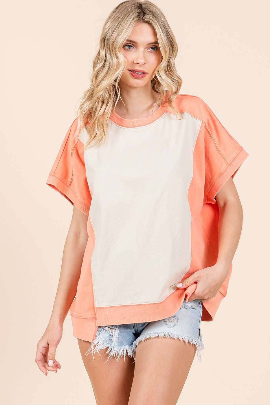 mittoshop – Großhandel Tunika – Damen – ÜBERGROSSES KURZARMSHIRT IM FARBBLOCKDESIGN5