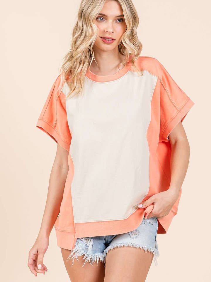 mittoshop – Großhandel Tunika – Damen – ÜBERGROSSES KURZARMSHIRT IM FARBBLOCKDESIGN5