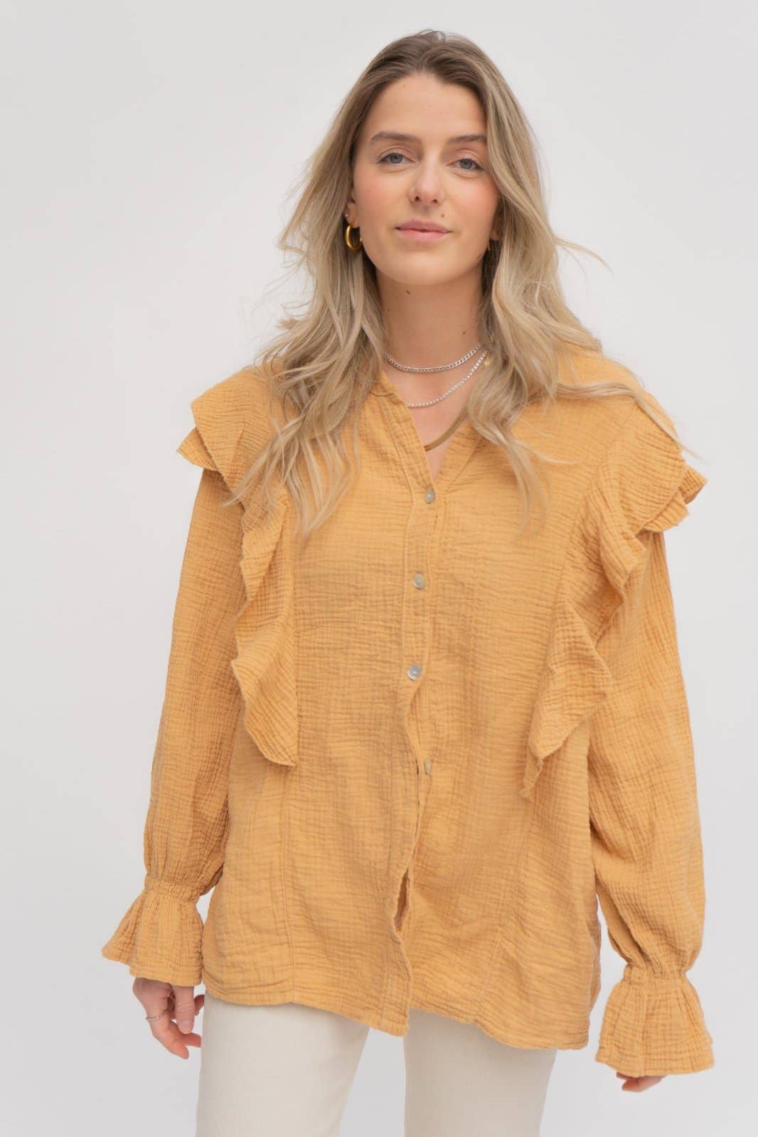 Wild Daisy - Wholesale Button Down Shirt - Women's - WILD BONNIE oversized muslin shirt in caramel5