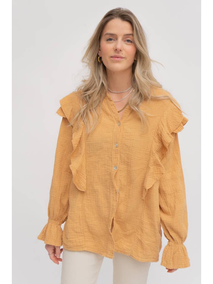 Wild Daisy - Wholesale Button Down Shirt - Women's - WILD BONNIE oversized muslin shirt in caramel5