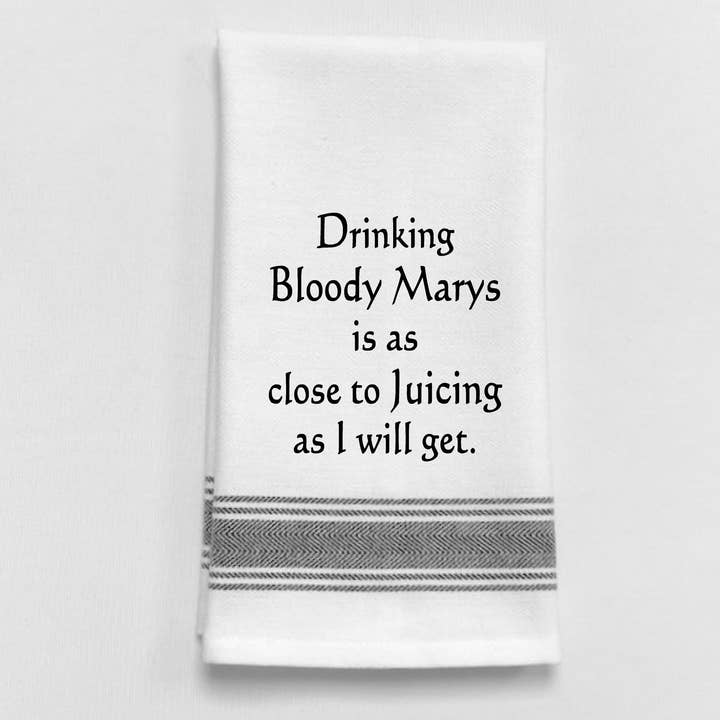 BB-D-75 White Kitchen Towel "Drinking Bloody Marys is..." for wholesale by Wild Hare Designs