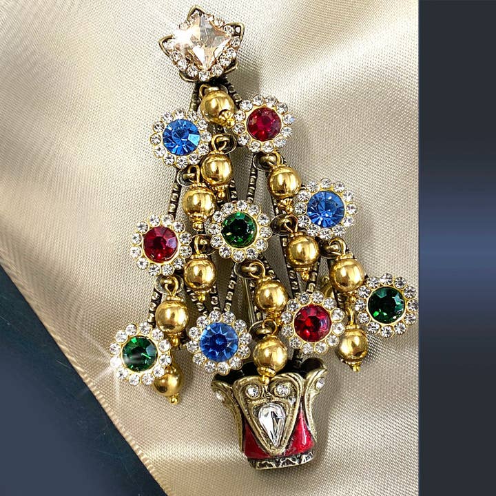 Retro 1940s Kerstboom Broche P239 voor wholesale door Sweet Romance Jewelry