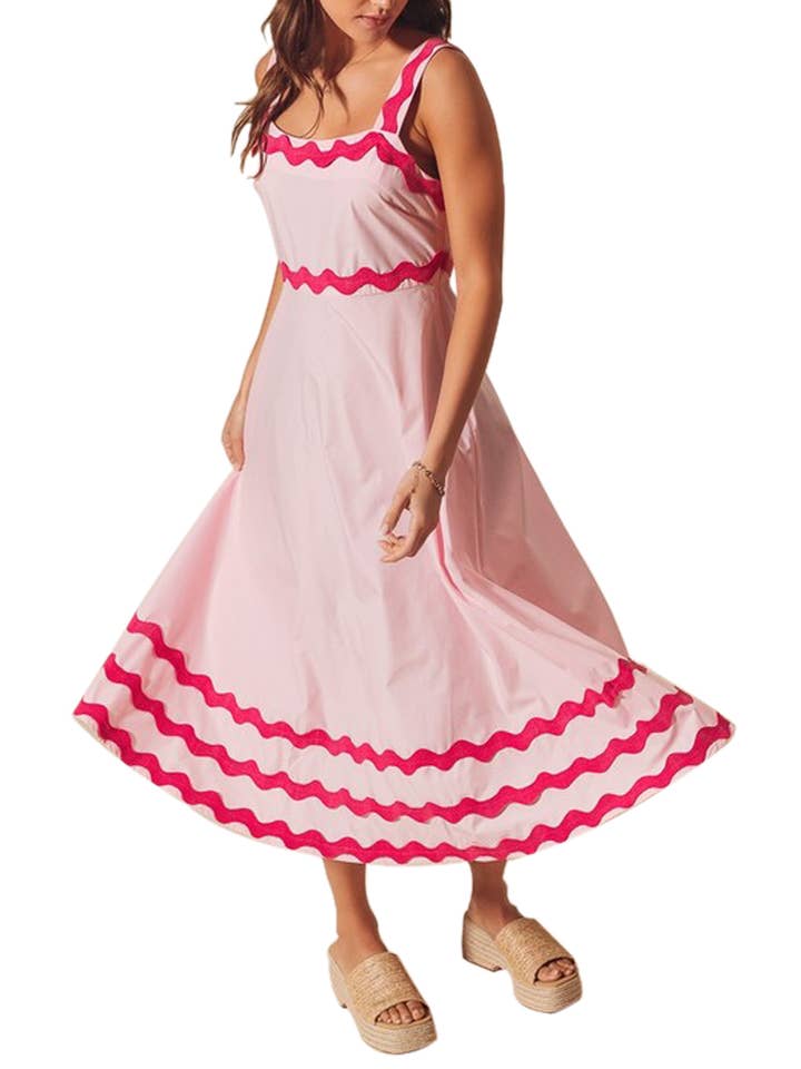 Vanilla Monkey - Wholesale Dress - Women's - Scallop Ric Rac Trim A Line Maxi Dress