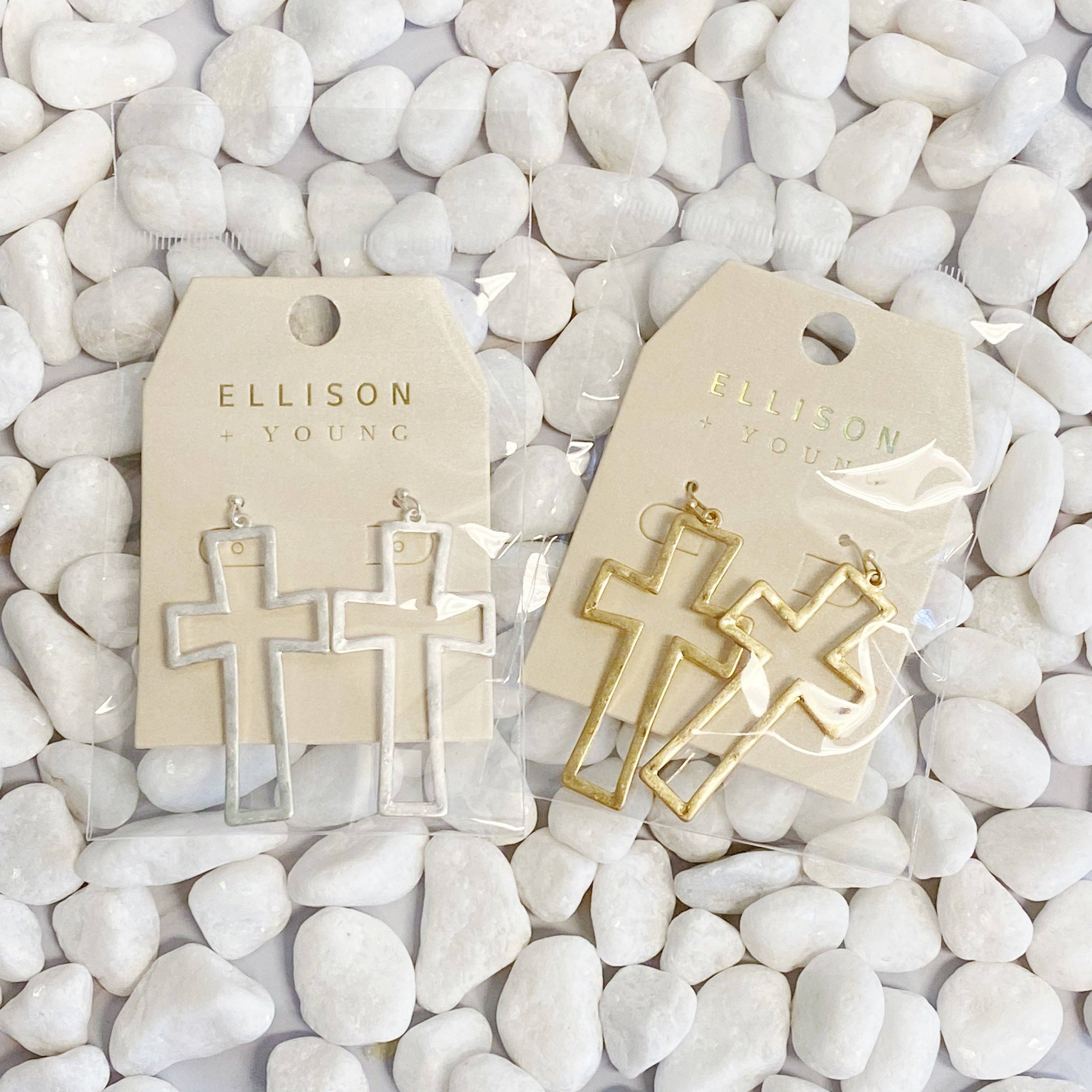 Ellison+Young - Wholesale Dangle Earrings - Dangle Cross Outlined Earrings5