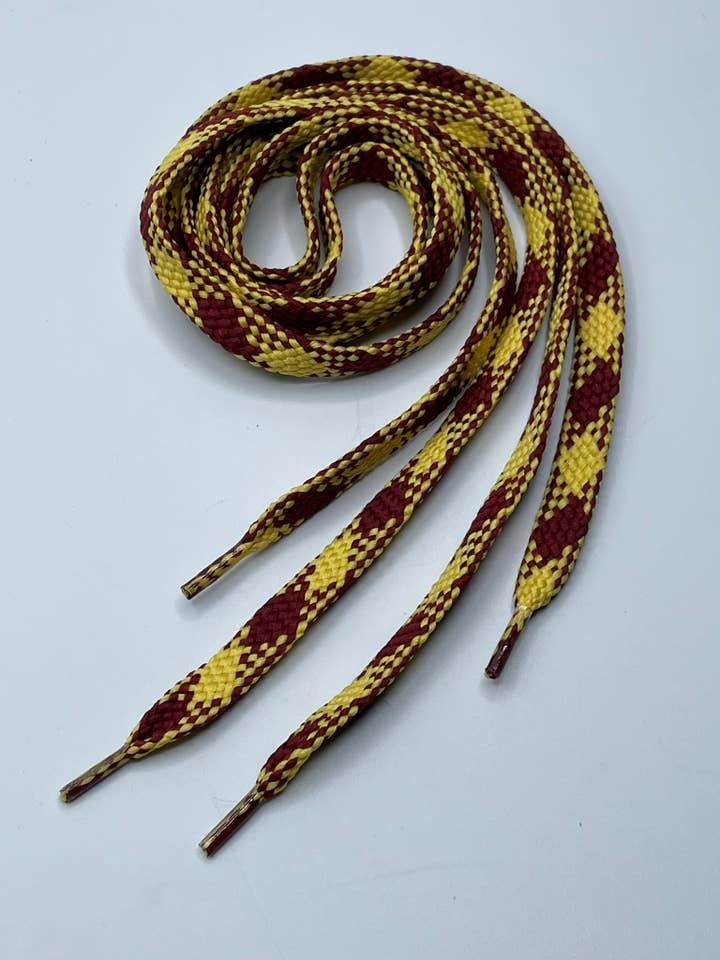 Cordones de cuadros granates y dorados para venta al por mayor de The Shoelace Factory