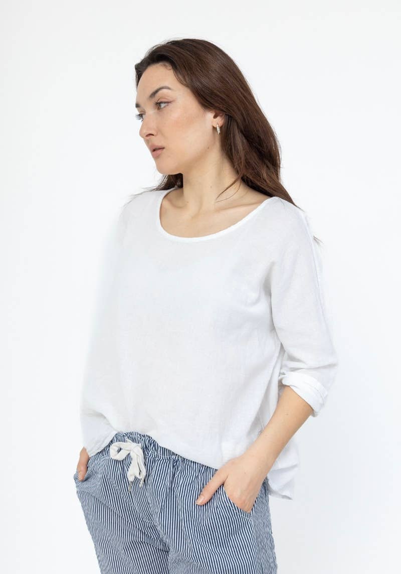 LINEN & COTTON HOUSE – Engroshandel T-shirt – til kvinder – Crop-top i bomuld og hør, bedst sælgende model 101125