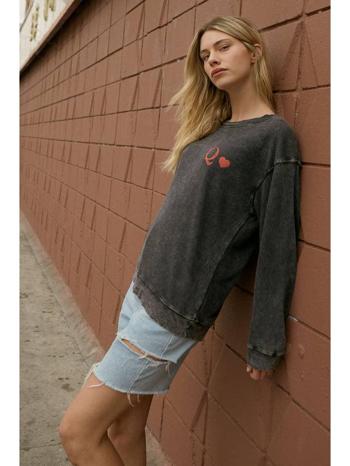 Charcoal Queen of Hearts Vintage Wash Graphic Sweatshirt for wholesale on Faire