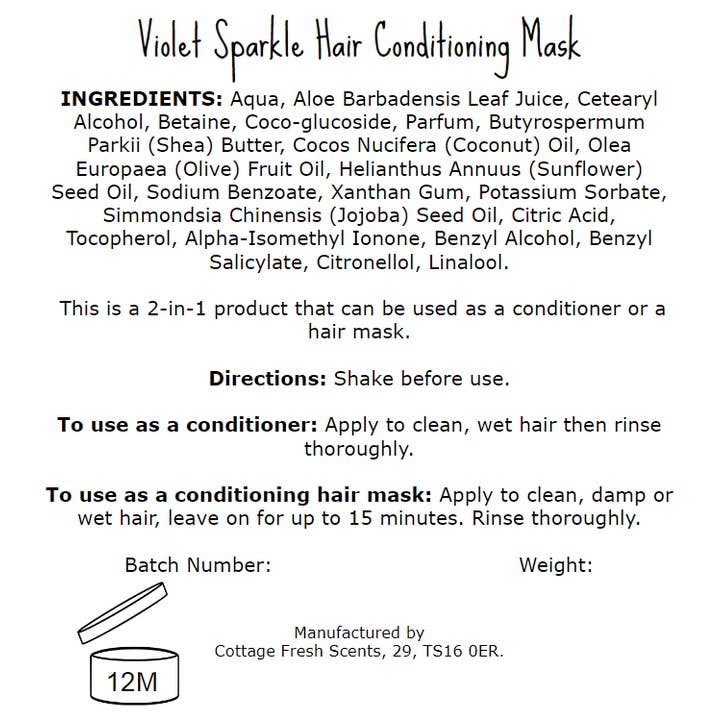 Cottage Fresh Scents – wholesale Hair Mask – Violet Sparkle Hair Mask Sample Sachets (20g Size)2