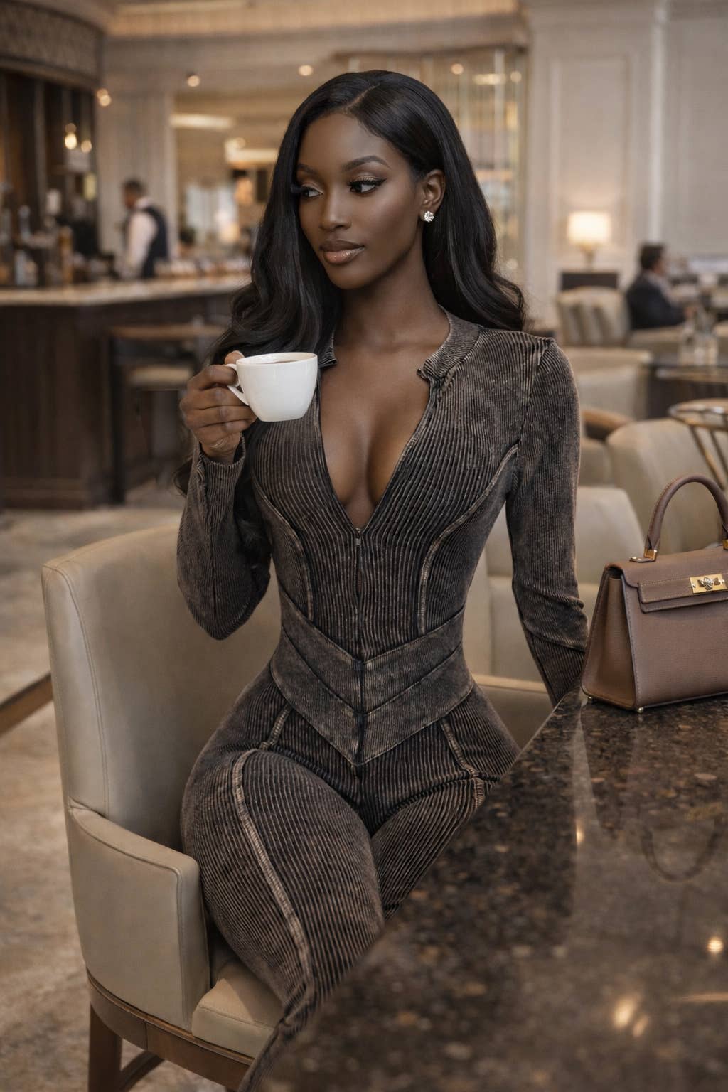 Dalia Studio - Vente Combinaison – femme - COMBINAISON DOS OUVERT À CHEVRON LAVAGE MINÉRAL9