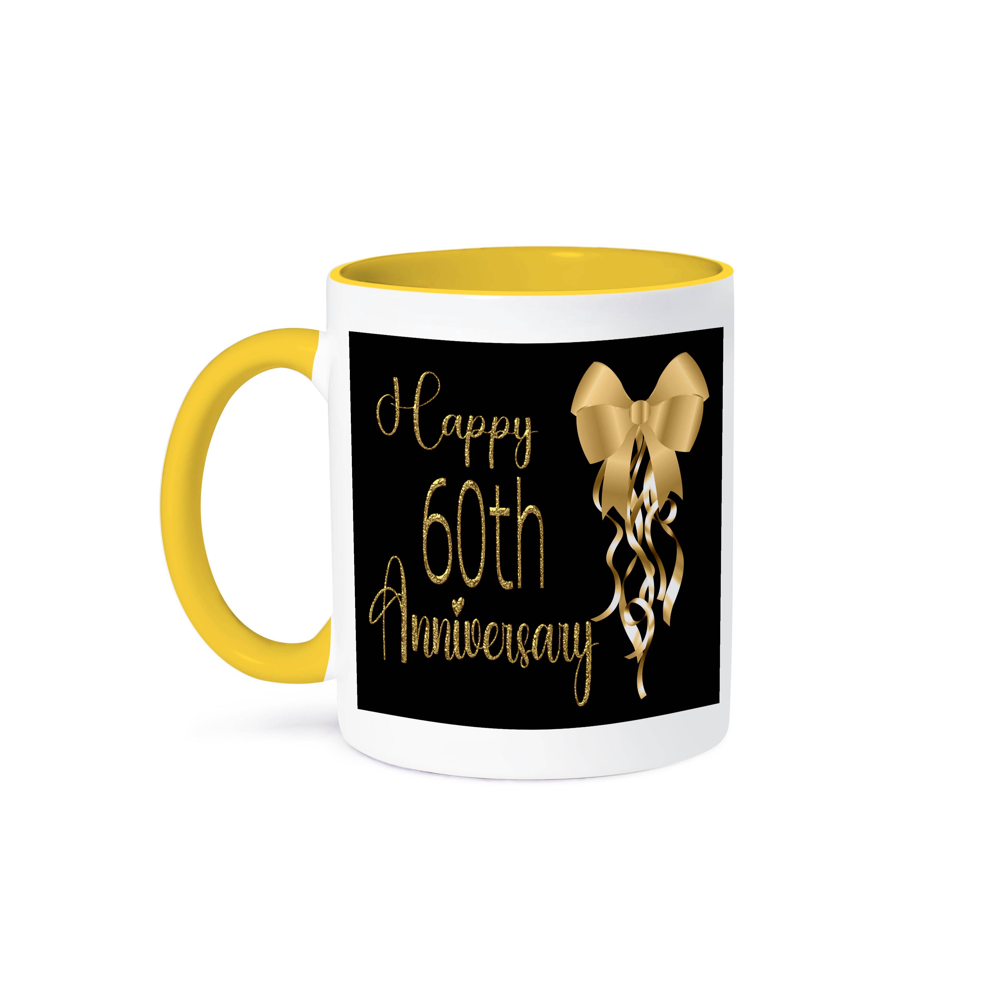 3dRose - Wholesale Coffee Mug - 3dRose, Happy 60th Anniversary Image Of Gold Bow and Ribbons, Mug0