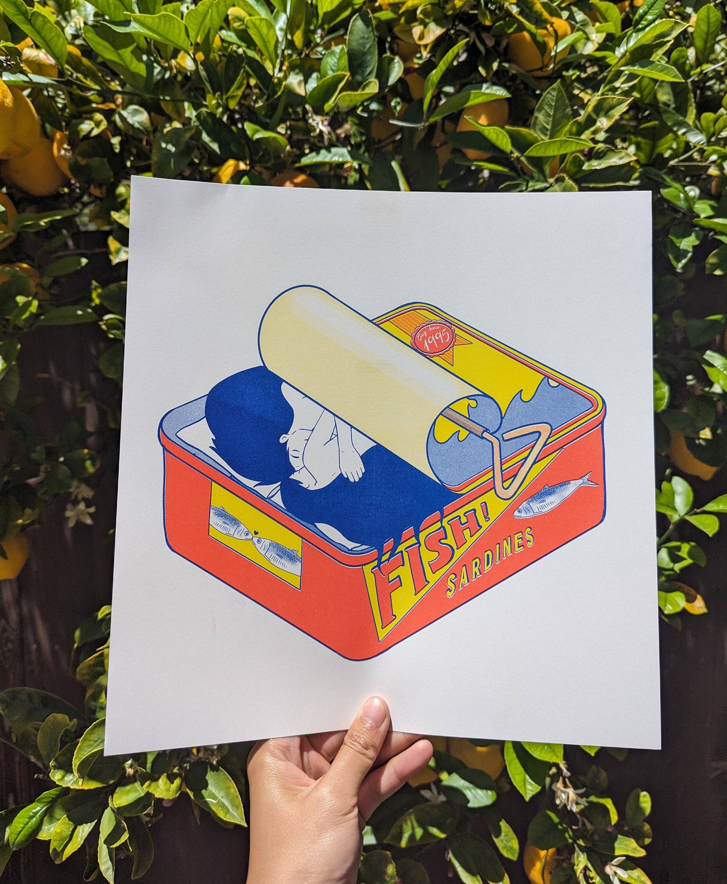 Christina Hu – Impressão artística por atacado – Impressão Risograph Meninas Sardinha | 11"x12"1