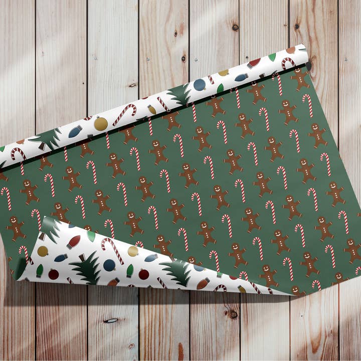 Folha dupla face para embrulho - Doces natalinos e momento alegre por atacado de Winsome Parcel