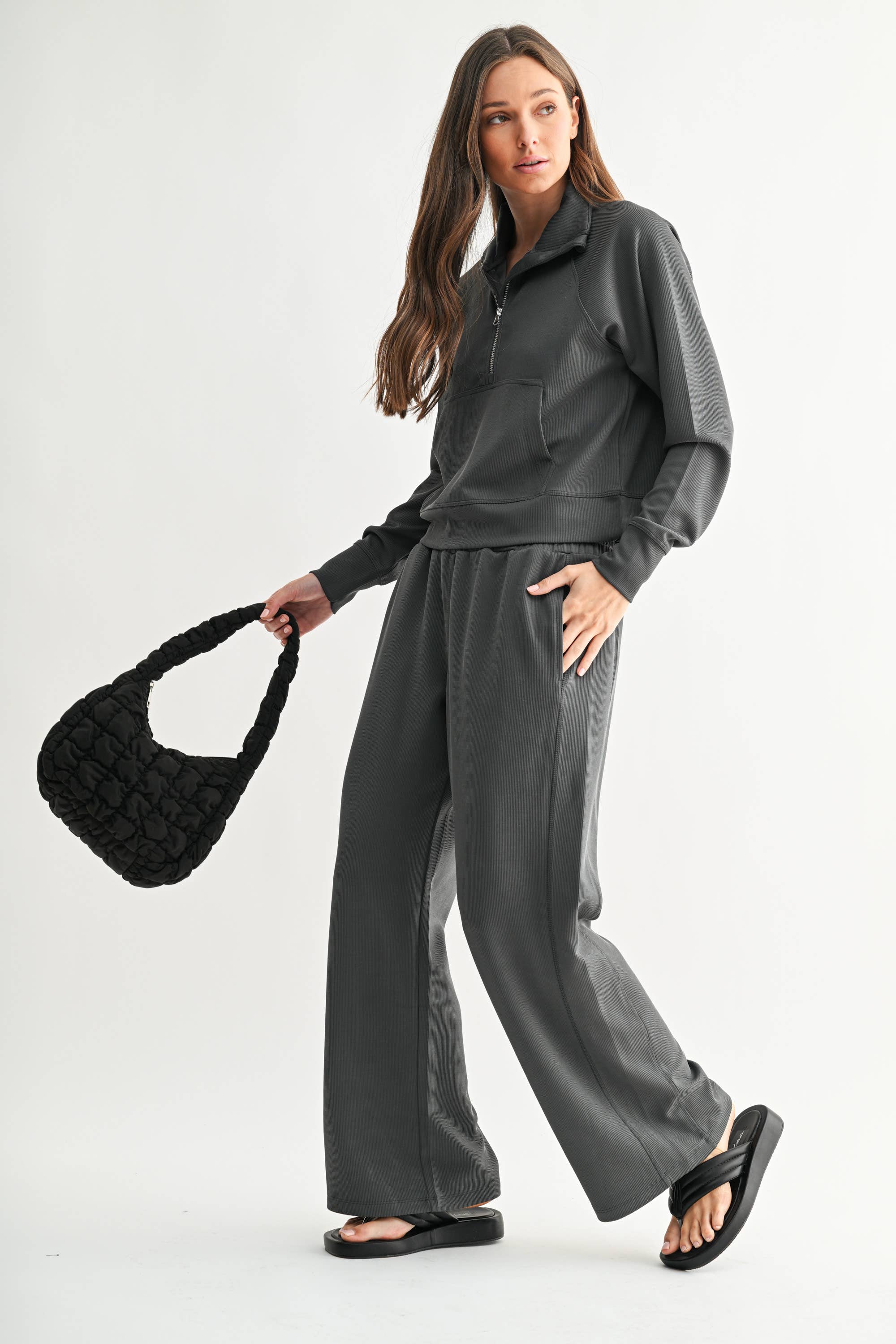 Mono B - Vente Sweat-shirt – femme - Pull à col zippé 1/4 en maille côtelée Luxe Sand Wash32