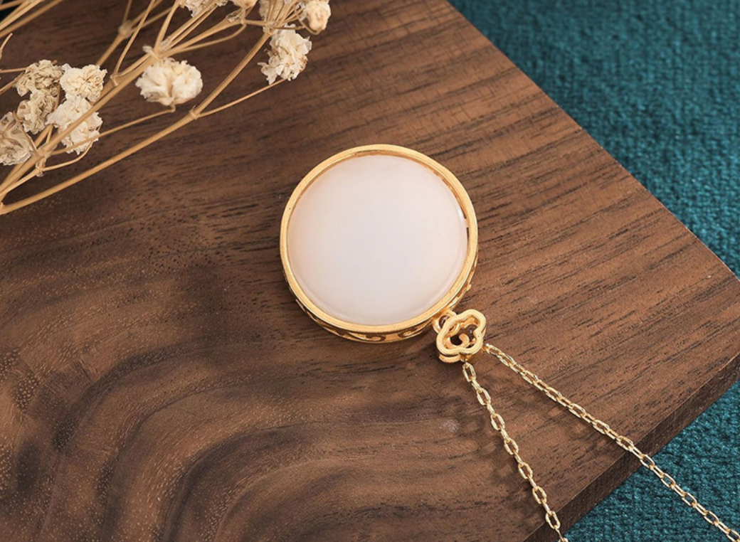 Bright MacMing - Wholesale Pendant/Charm Necklace - Blue Enamel Flowers on Jade Necklace2