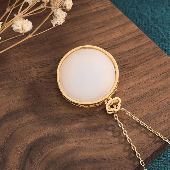 Bright MacMing - Wholesale Pendant/Charm Necklace - Blue Enamel Flowers on Jade Necklace2