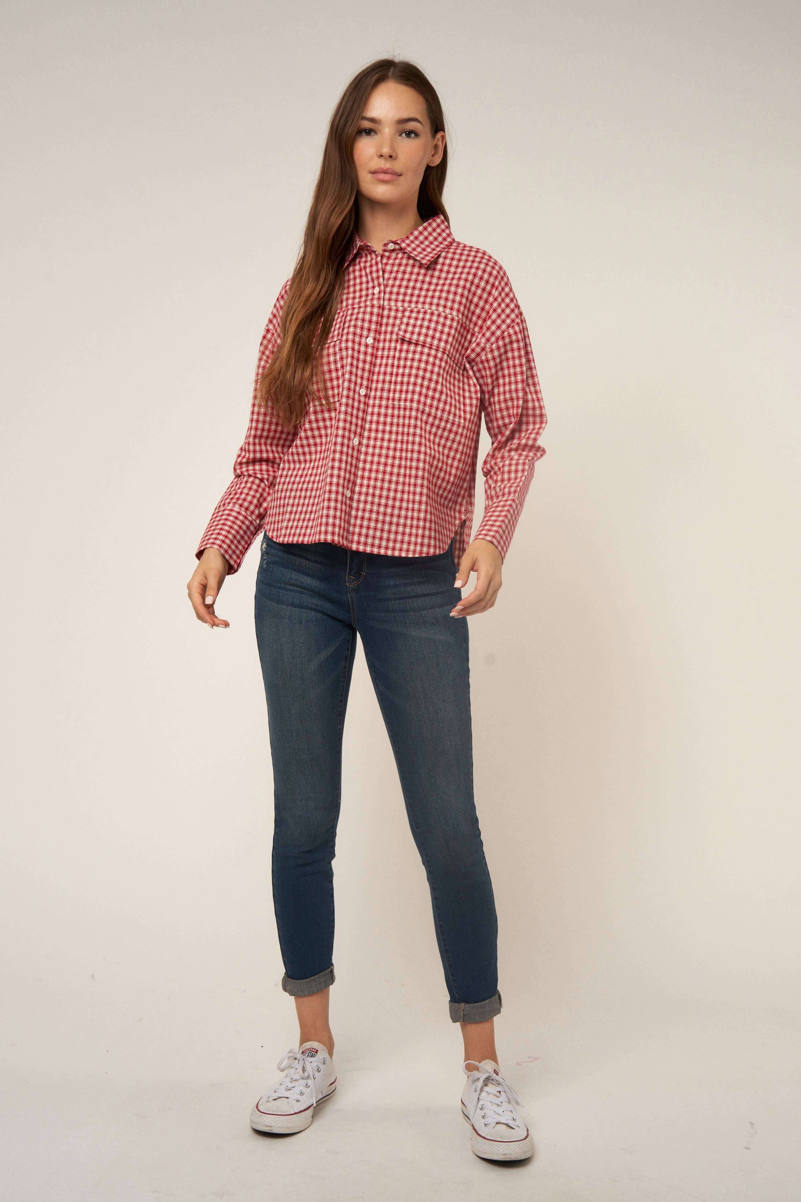 WINE SMALL GINGHAM BUTTON DOWN SHIRT for wholesale on Faire11