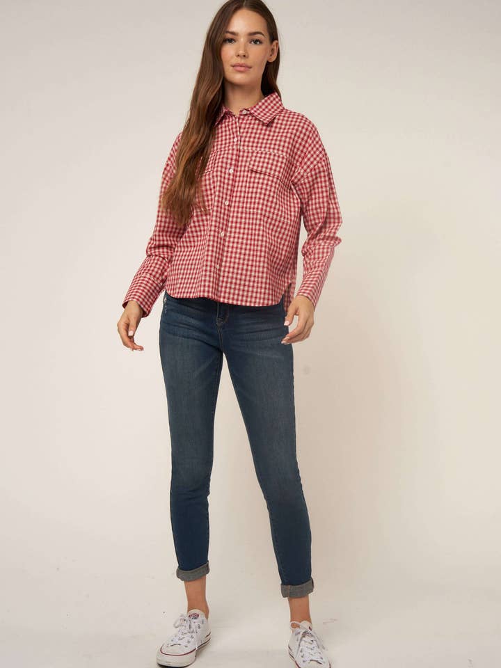 WINE SMALL GINGHAM BUTTON DOWN SHIRT for wholesale on Faire11