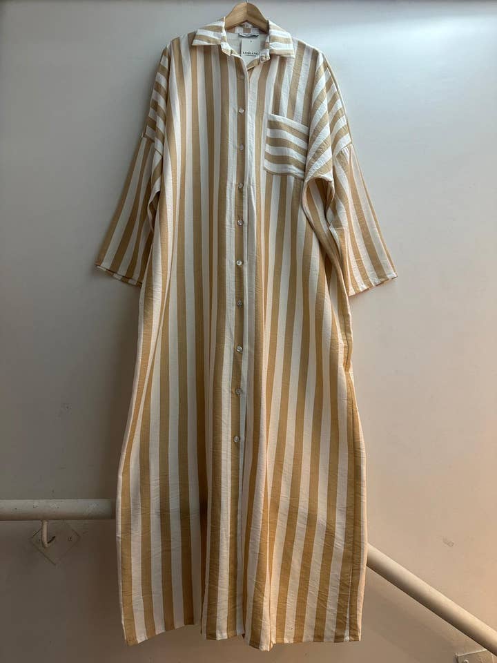 LORIANE - Wholesale Dress - Women's - 10719B - One size long striped shirt dress