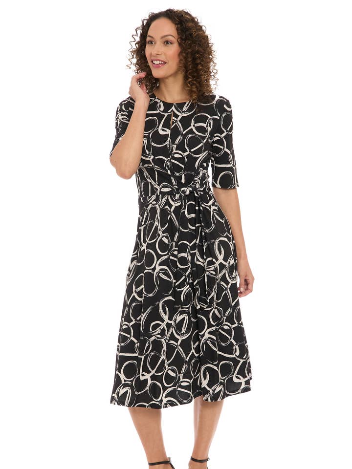 ELBOW SLEEVE SIDE TIE FIT & FLARE MIDI for wholesale by Maggy London Group