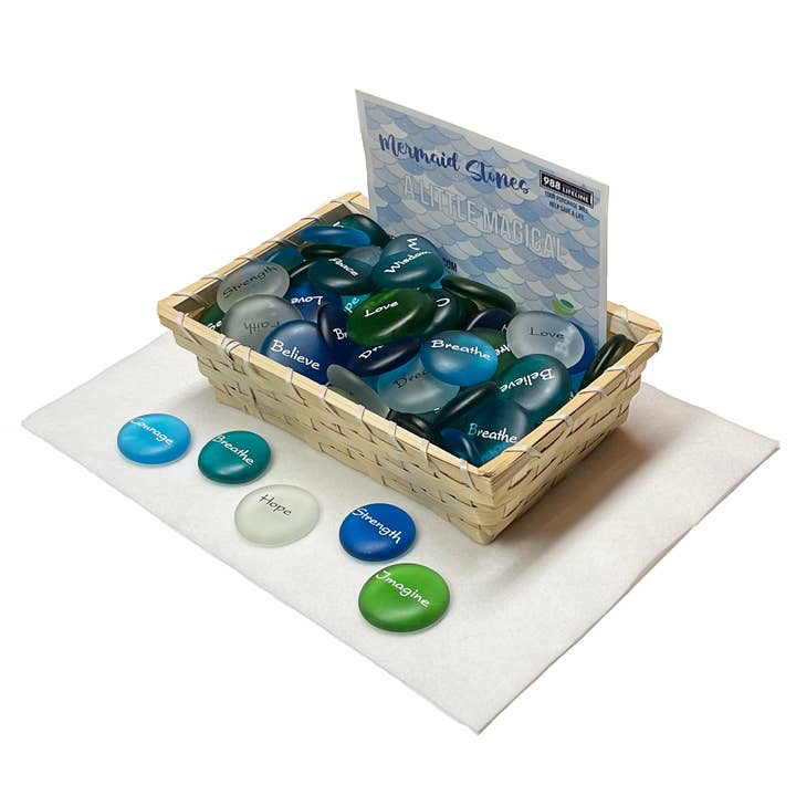 Lifeforce Glass, Inc. - Wholesale Keepsake Coin/Token - Mermaid's Message Sea Glass Stones, Inspiring Words