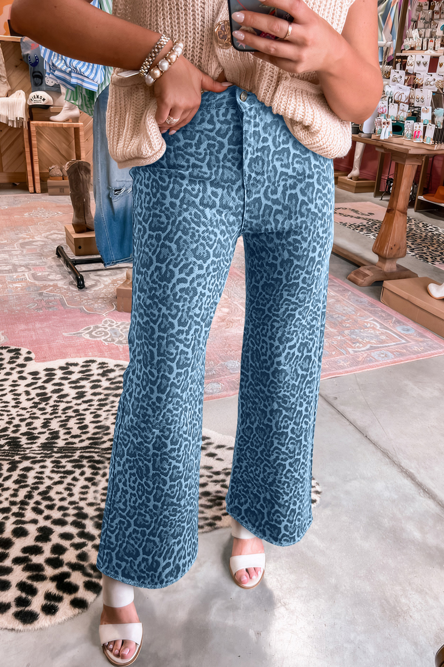 66DISCO - Wholesale Jeans - Women's - 66 Western Leopard Love Edge Wide Leg High Waist Jeans2