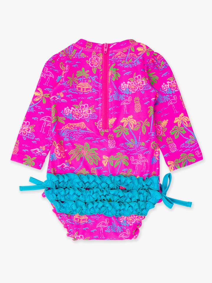 Pink Baby Girls Neon Island Time Long Sleeve One Piece Rash Guard Swimsuit with Signature Rear Ruffles
for wholesale on Faire