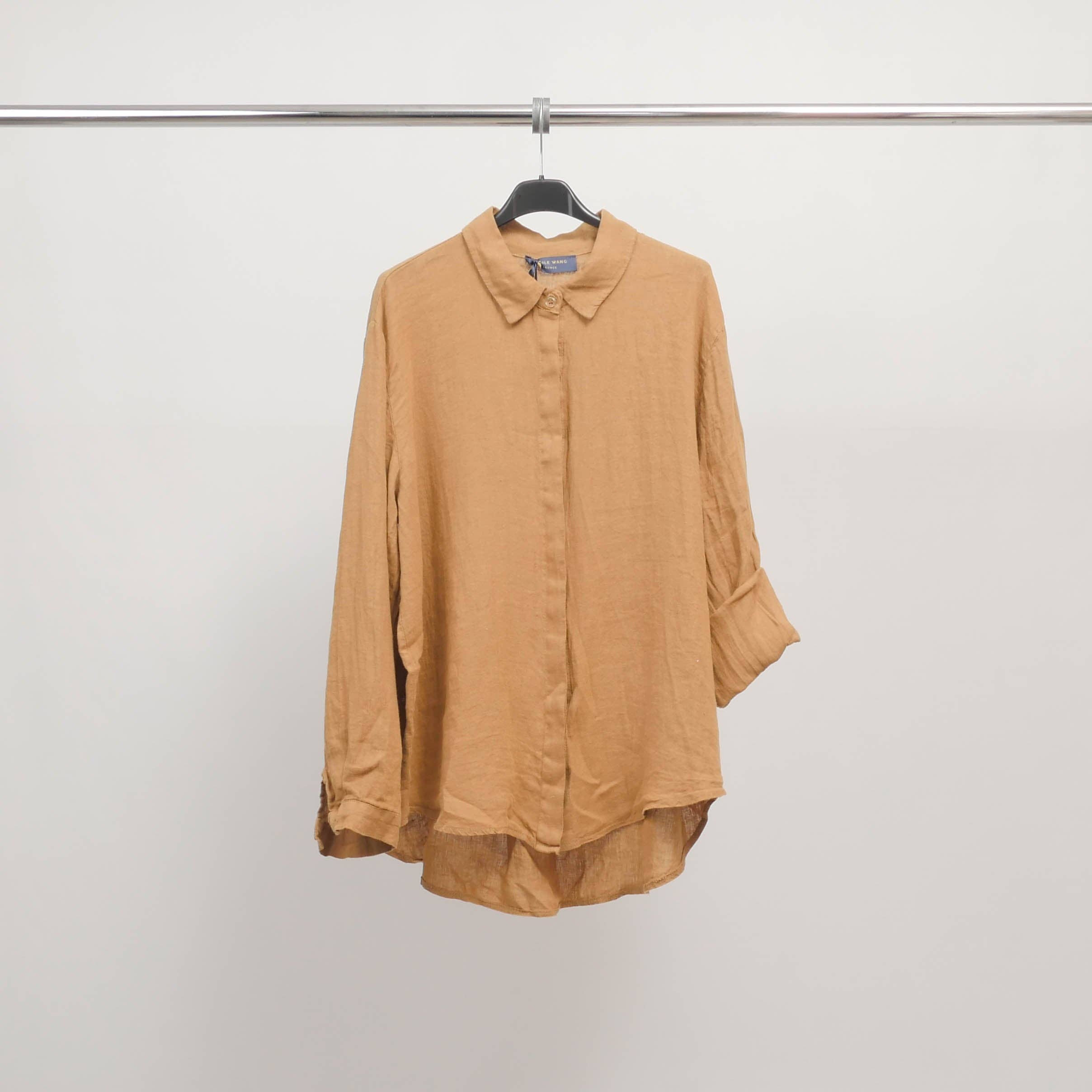 Cecile Wang – Großhandel Hemd mit Button-down-Kragen – Damen – Leinenhemd mit krempelbaren Ärmeln TDM50320L1