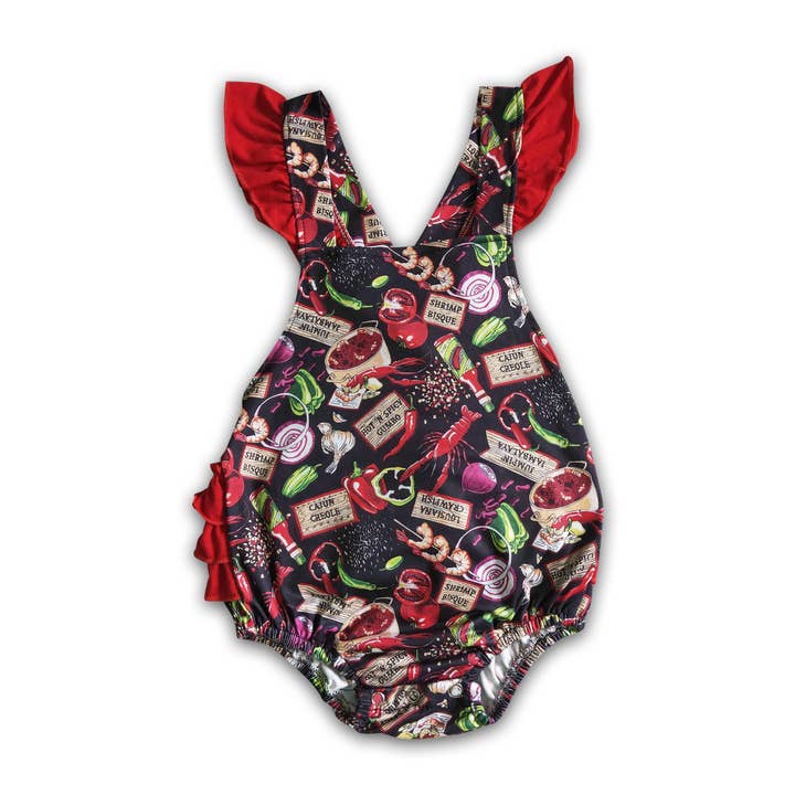 Crawfish print backless bubbles baby girls summer romper for wholesale by Yawoo Garments