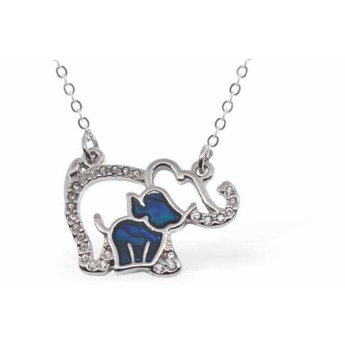Collar de Elefante Mamá y Bebé con Concha de Paua, Chapado en Rodio para venta al por mayor de Byzantium Collection Ltd