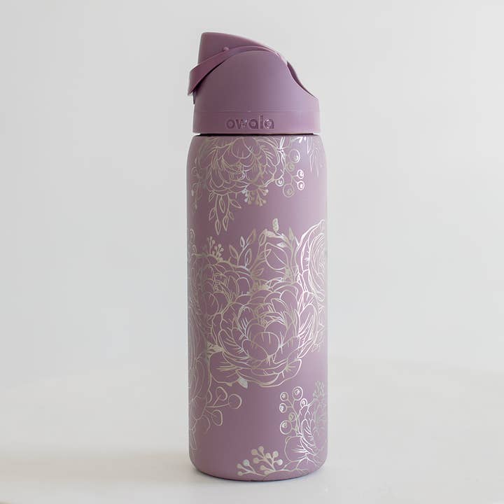 KNOTS + NOOK - Wholesale Insulated Mug/Tumbler - PEONY FLORAL ENGRAVED OWALA FREESIP 32OZ STAINLESS TUMBLER5