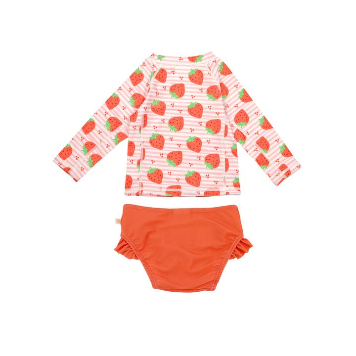 ZOOCCHINI - Wholesale Rashguard Set - Baby - Girls Rashguard Swim Top & Bikini Bottoms Set - Strawberry