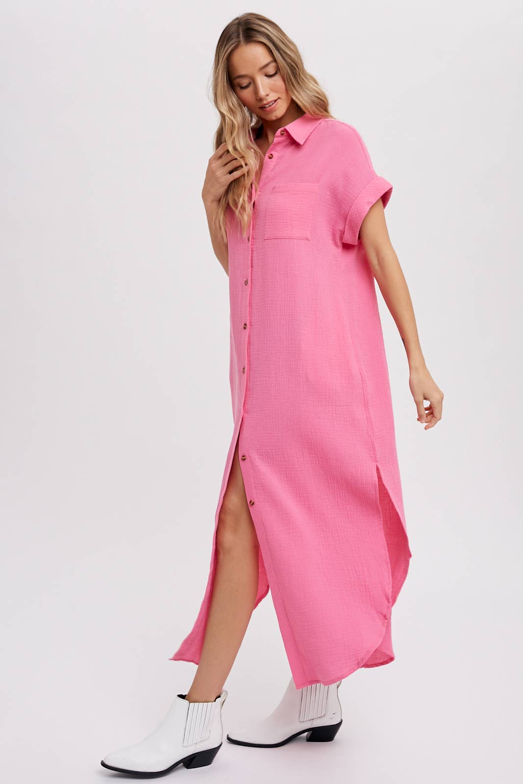 Bluivy - Wholesale Dress - Women's - BUTTON UP MAXI SHIRT DRESS WITH POCKET45