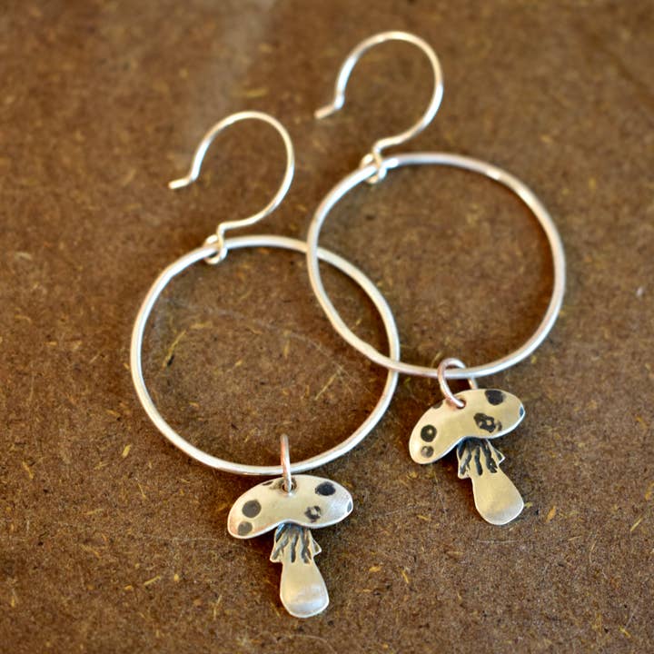 Magic Mushroom Earrings- Sterling Silver for wholesale by Chloeography