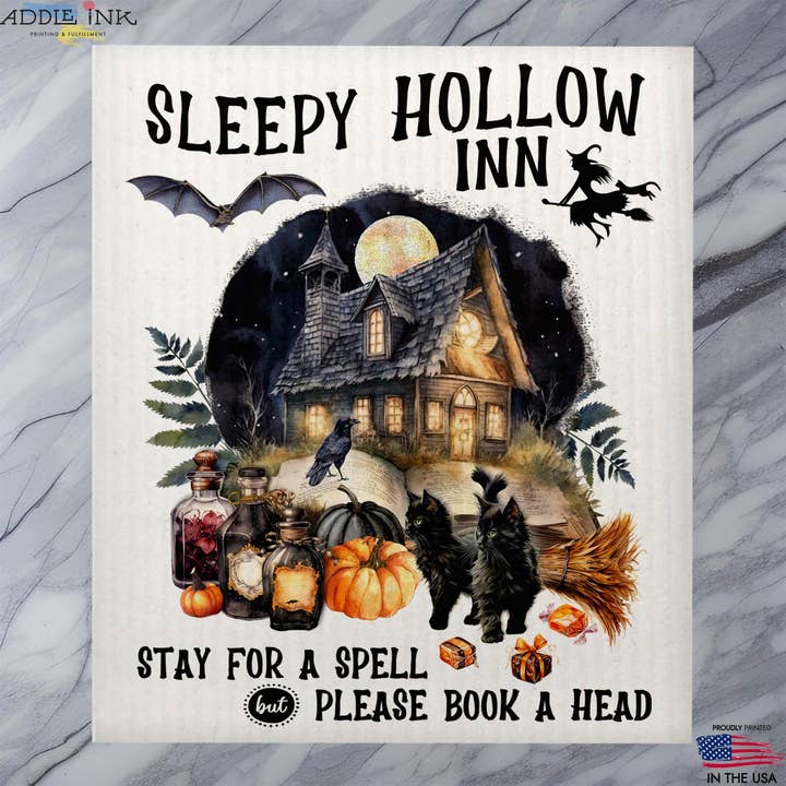 Sleepy Hollow Inn Zweedse vaatdoekspons voor Halloween voor wholesale door ADDLE iNK
