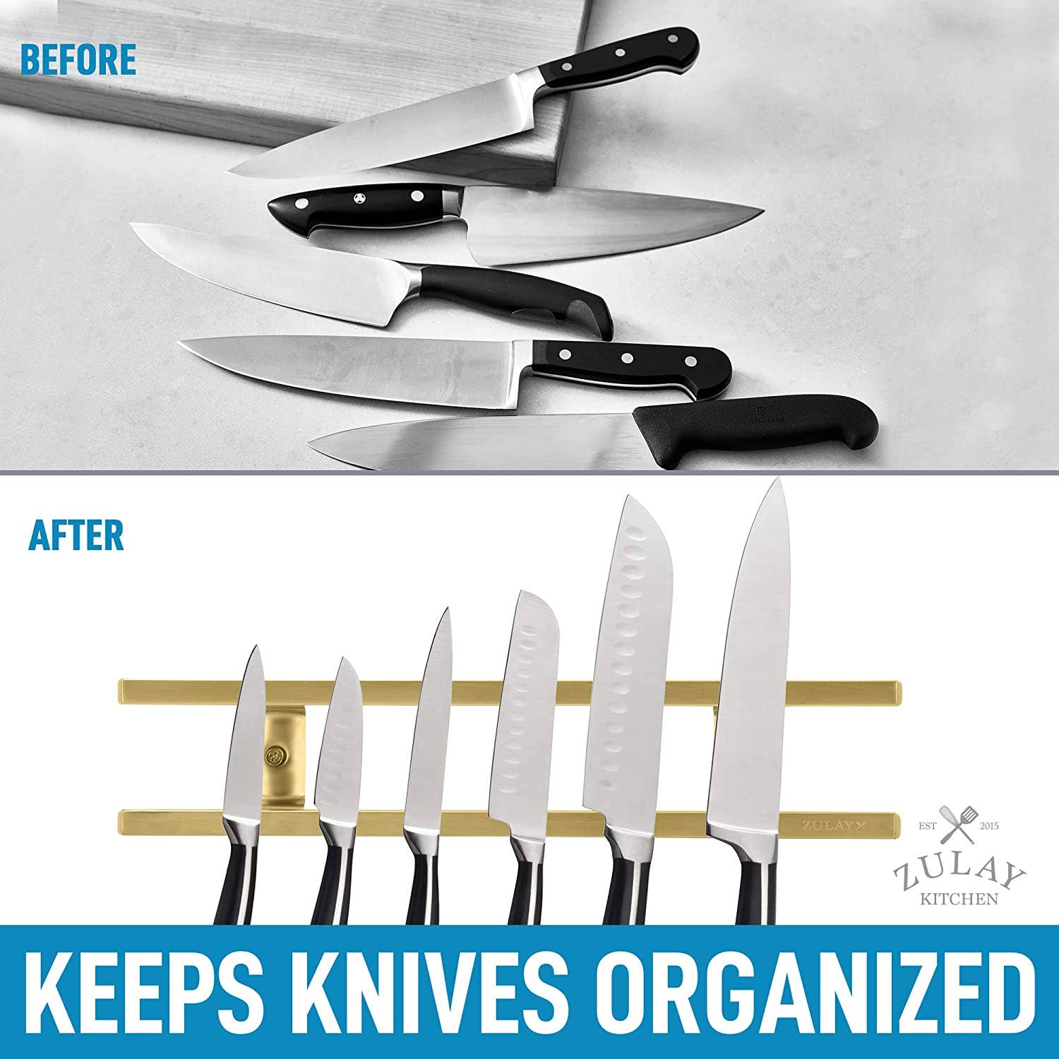 Zulay Kitchen – wholesale Knife storage – Stainless Steel Knife Magnetic Strip With Hanging Hooks21