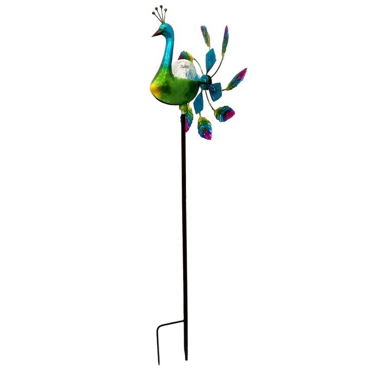 Three Star IM/EX Inc. - Wholesale Garden/Lawn Stake - 67X16 PEACOCK STYLE WIND SPINNER W/ SOLAR LIGHT
