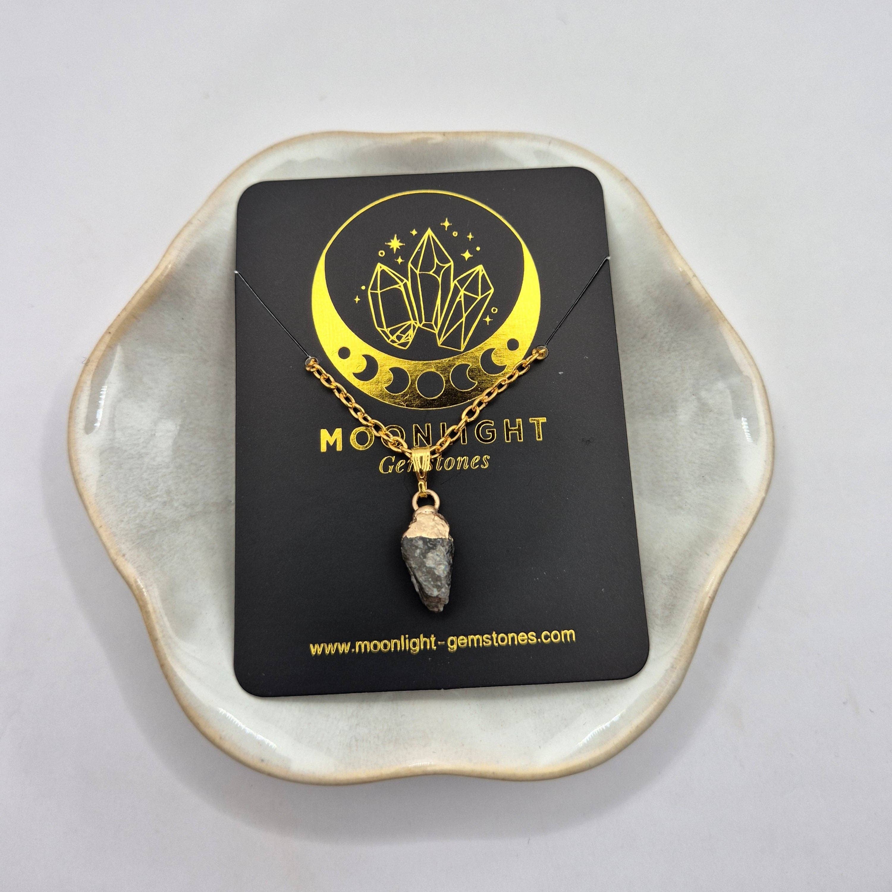 Moonlight Gemstones - Wholesale Pendant/Charm Necklace - Gold Coloured Necklace with Raw Labradorite Pendant (1cm)2