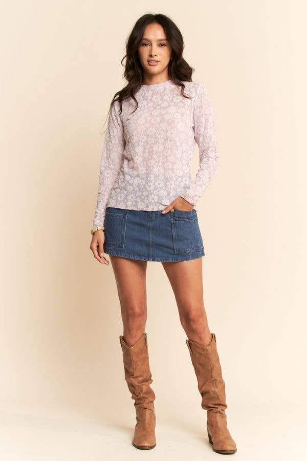 Davi & Dani - Wholesale Knit Top - Women's - LONG SLEEVE FLORAL MESH TOP11