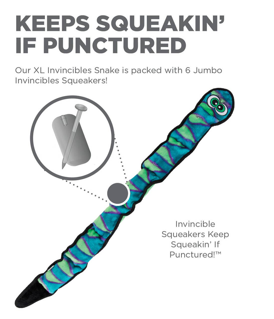 Pet Palette Distribution - Wholesale Pet Plush Toy - Dog - Outward Hound Invincibles Snake Durable Plush Toy Blue XL1