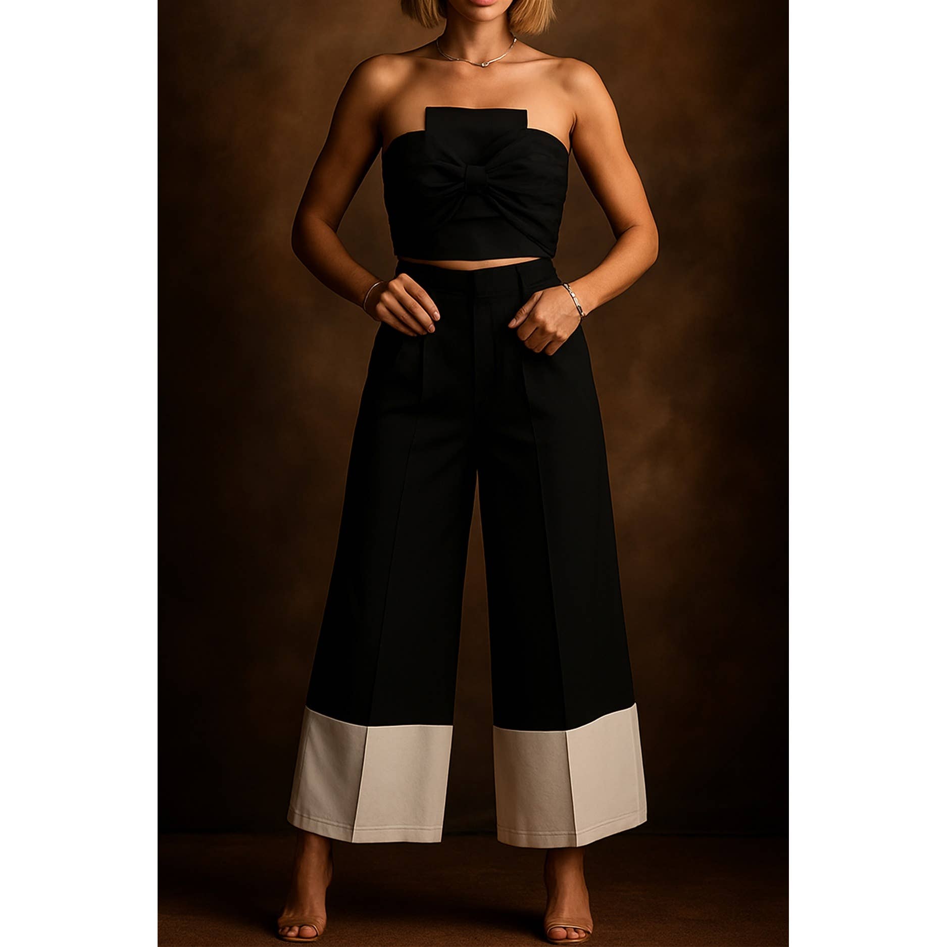 ZWART/WIT WIJDE BROEK MET KLEURBLOKKEN  voor groothandel op Faire0