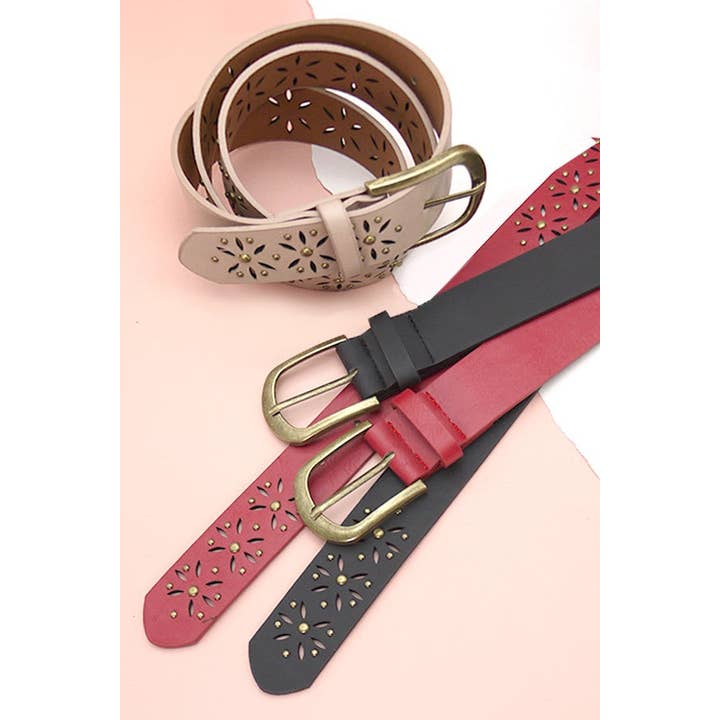 JOSSLYN by wall to wall - Wholesale Belt - Women's - FLOWER CUTOUT CLASSIC BUCKLE BELTS | 40BT615