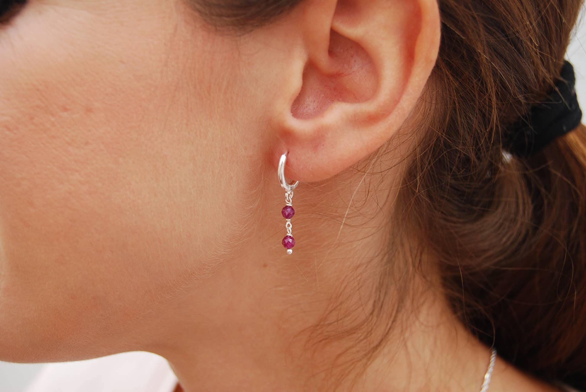 Yneda Jewels - Wholesale Dangle Earrings - Silver 925 hoops earrings with ruby, dainty long earrings.3
