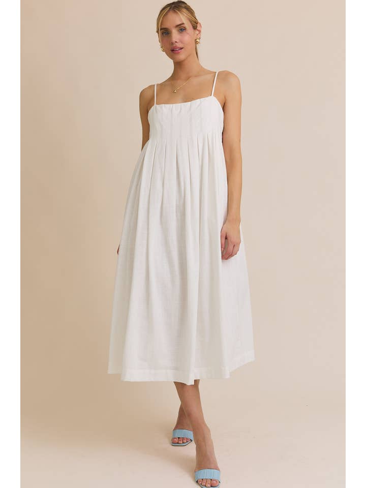 White SLEEVELESS PLEATED DETAIL MIDI DRESS for wholesale on Faire